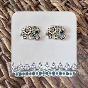 New Handmade Silver-Tone Elephant Stud Earrings (0.3" long x 0.75" wide)
